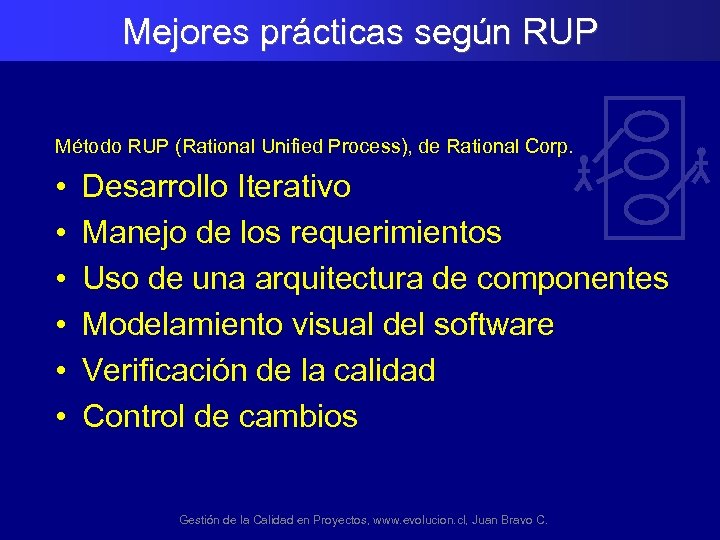 Mejores prácticas según RUP Método RUP (Rational Unified Process), de Rational Corp. • •