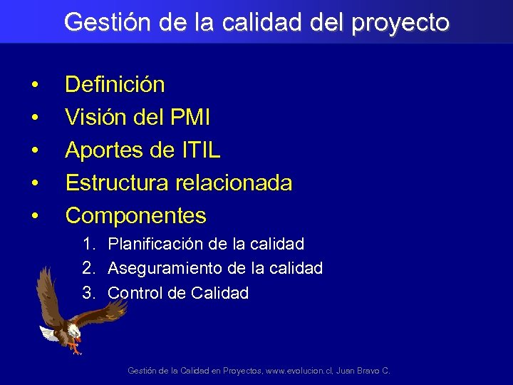 Gestión de la calidad del proyecto • • • Definición Visión del PMI Aportes