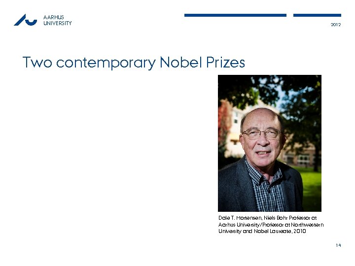 AARHUS UNIVERSITY 2012 Two contemporary Nobel Prizes Dale T. Mortensen, Niels Bohr Professor at