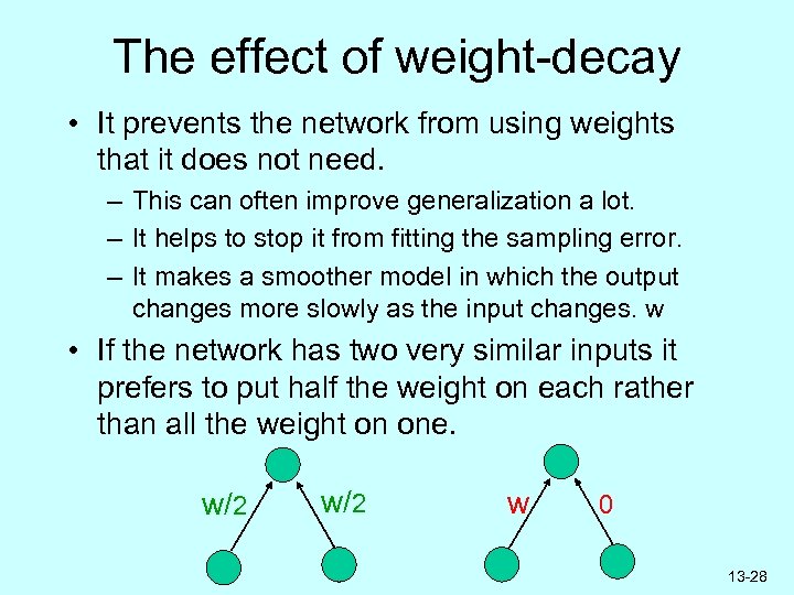 The effect of weight-decay • It prevents the network from using weights that it