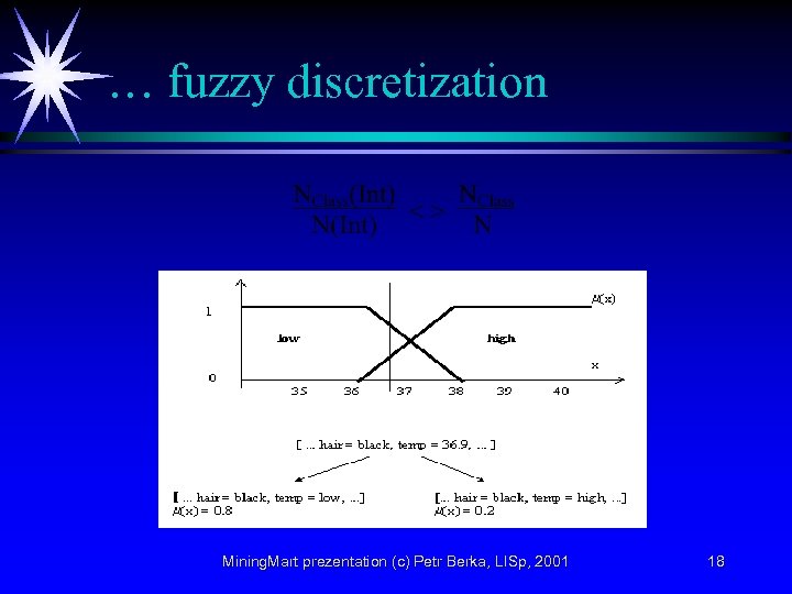… fuzzy discretization Mining. Mart prezentation (c) Petr Berka, LISp, 2001 18 