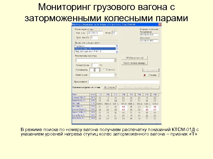Мониторинг грузового вагона с заторможенными колесными парами В режиме поиска по номеру вагона получаем