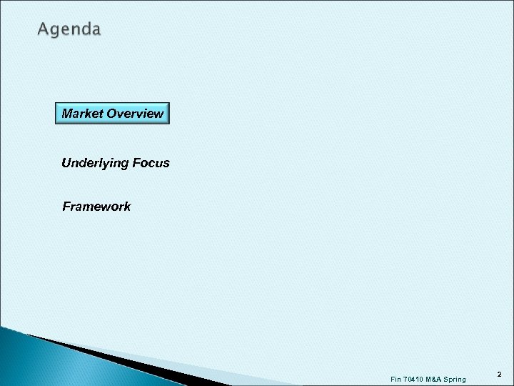 Market Overview Underlying Focus Framework Fin 70410 M&A Spring 2 