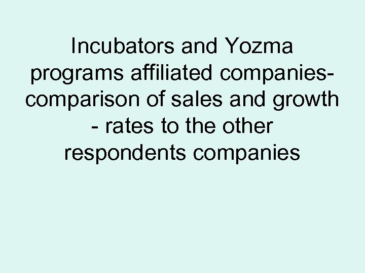 Incubators and Yozma programs affiliated companiescomparison of sales and growth - rates to the