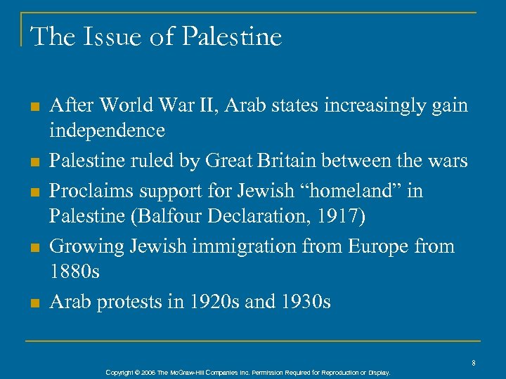 The Issue of Palestine n n n After World War II, Arab states increasingly