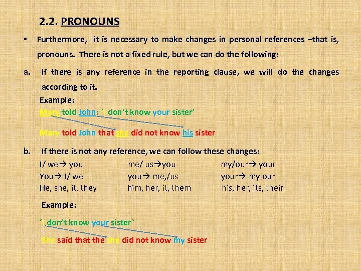 2. 2. PRONOUNS • Furthermore, it is necessary to make changes in personal references