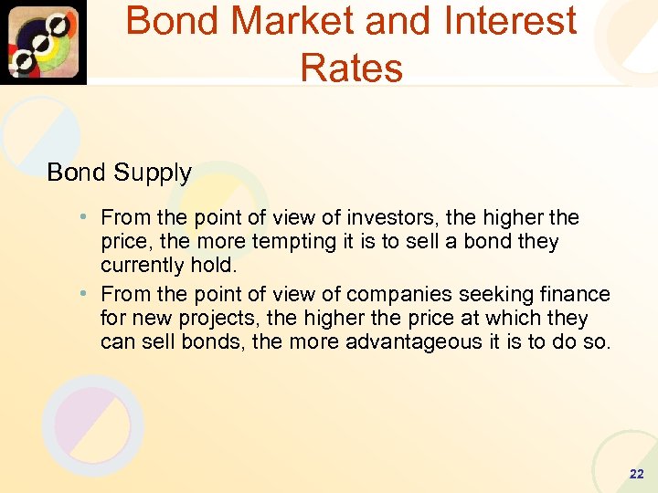 Bond Market and Interest Rates Bond Supply • From the point of view of