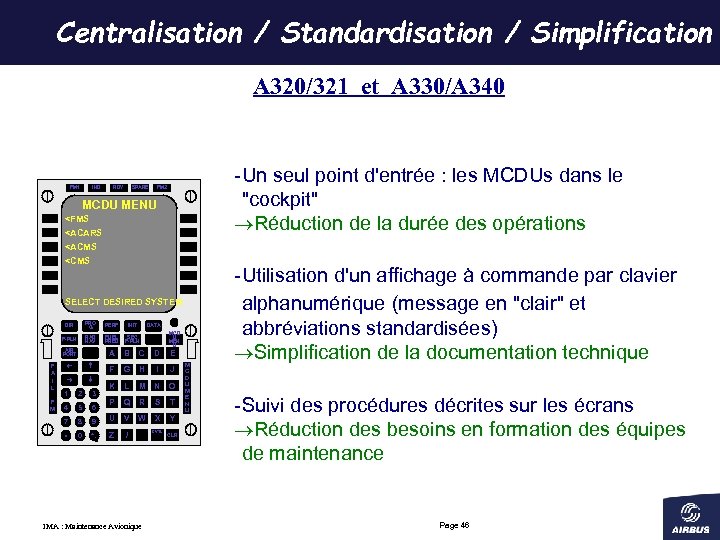 Centralisation / Standardisation / Simplification A 320/321 et A 330/A 340 FM 1 IND