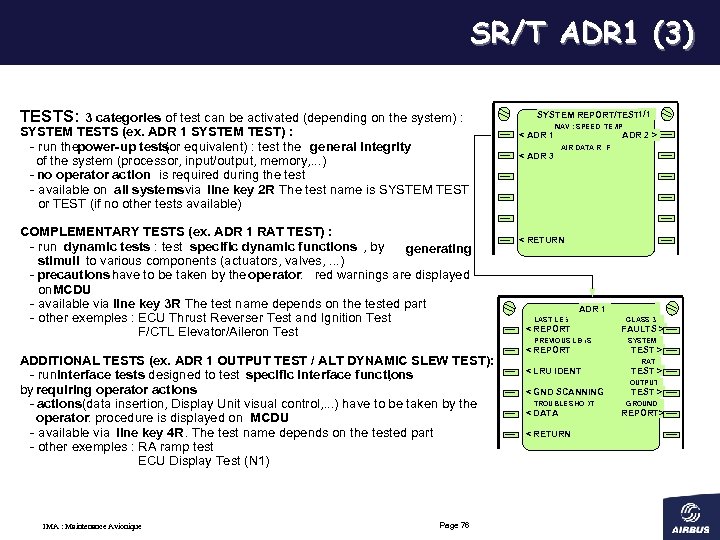 SR/T ADR 1 (3) of test can be activated (depending on the system) :