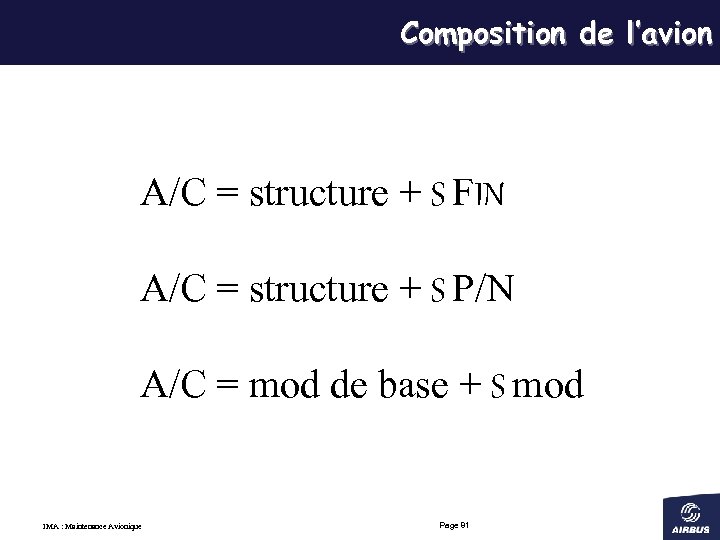 Composition de l’avion A/C = structure + S FIN A/C = structure + S