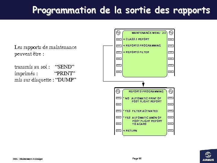  Programmation de la sortie des rapports Les rapports de maintenance peuvent être :