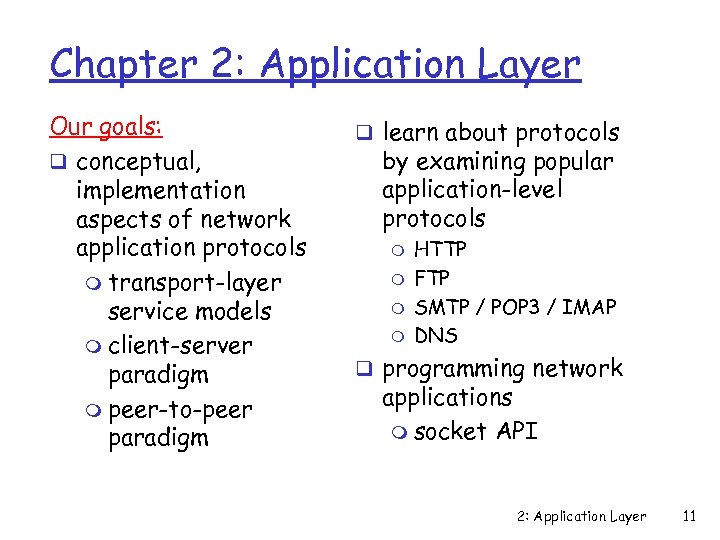 Chapter 2: Application Layer Our goals: q conceptual, implementation aspects of network application protocols