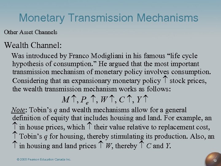 Monetary Transmission Mechanisms Other Asset Channels Wealth Channel: Was introduced by Franco Modigliani in