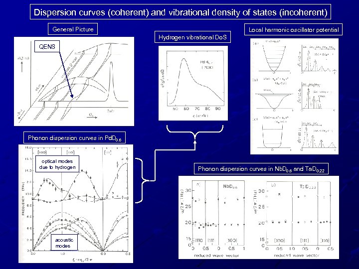 Dispersion curves (coherent) and vibrational density of states (incoherent) General Picture Local harmonic oscillator