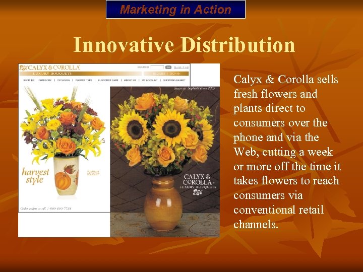 Marketing in Action Innovative Distribution Calyx & Corolla sells fresh flowers and plants direct