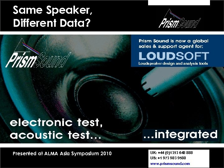 Same Speaker, Different Data? Loudspeaker design and analysis tools Presented at ALMA Asia Symposium