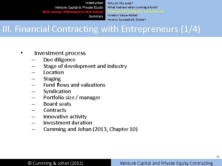 Introduction Venture Capital & Private Equity Main Issues Addressed in this course Summary Why