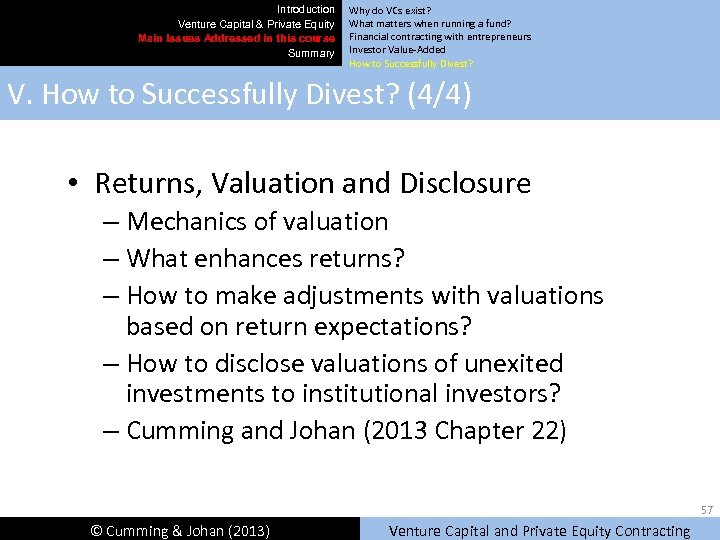 Introduction Venture Capital & Private Equity Main Issues Addressed in this course Summary Why