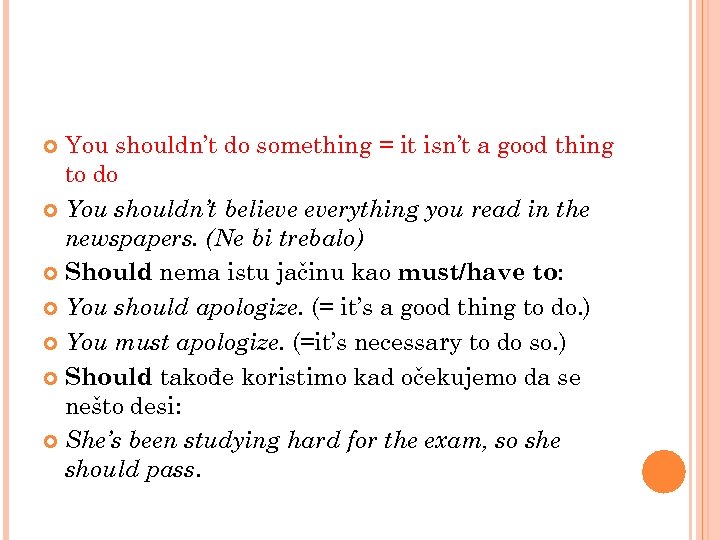 You shouldn’t do something = it isn’t a good thing to do You shouldn’t