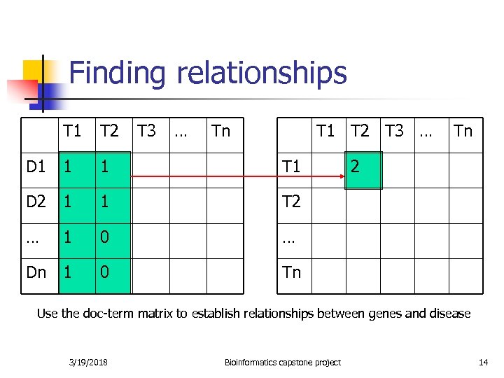 Finding relationships T 1 T 2 T 3 … Tn T 1 T 2