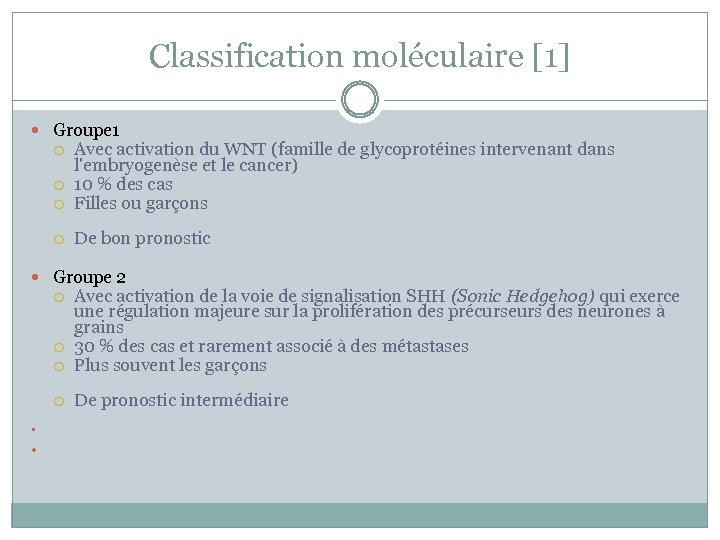 Classification moléculaire [1] Groupe 1 Avec activation du WNT (famille de glycoprotéines intervenant dans