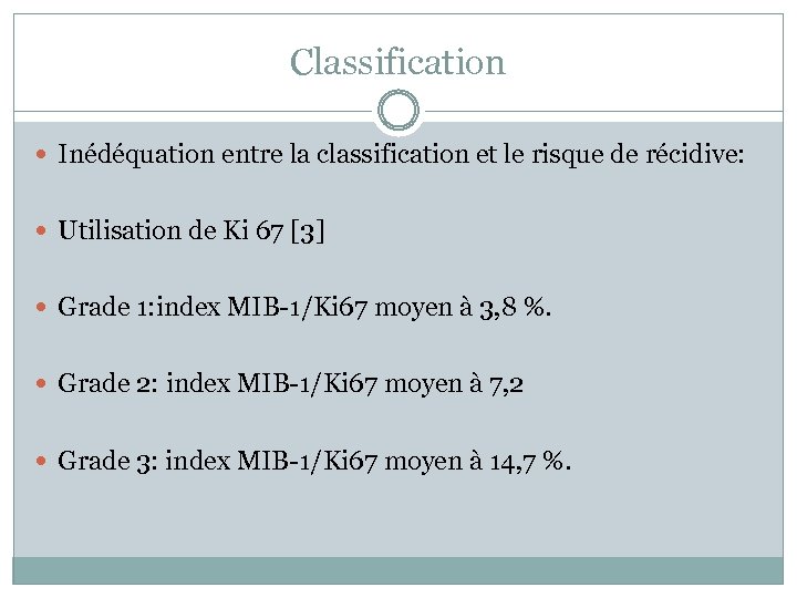 Classification Inédéquation entre la classification et le risque de récidive: Utilisation de Ki 67