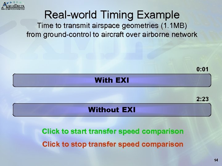 Real-world Timing Example Time to transmit airspace geometries (1. 1 MB) from ground-control to