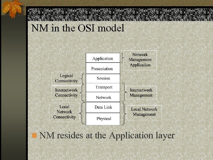 NM in the OSI model n NM resides at the Application layer 