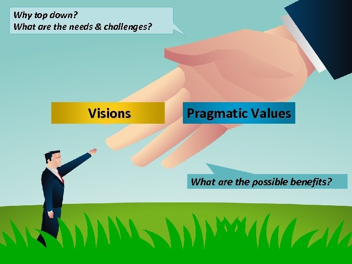 Why top down? What are the needs & challenges? Visions Pragmatic Values What are