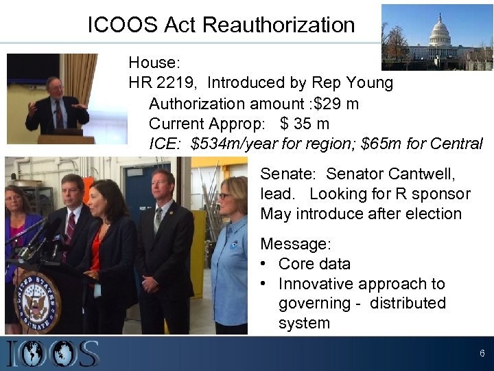 ICOOS Act Reauthorization House: HR 2219, Introduced by Rep Young Authorization amount : $29
