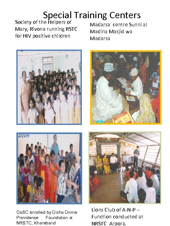 Special Training Centers Society of the Helpers of Mary, Rivona running RSTC for HIV