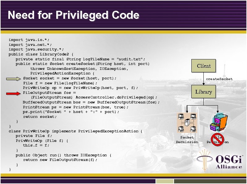 Need for Privileged Code import java. io. *; import java. net. *; import java.