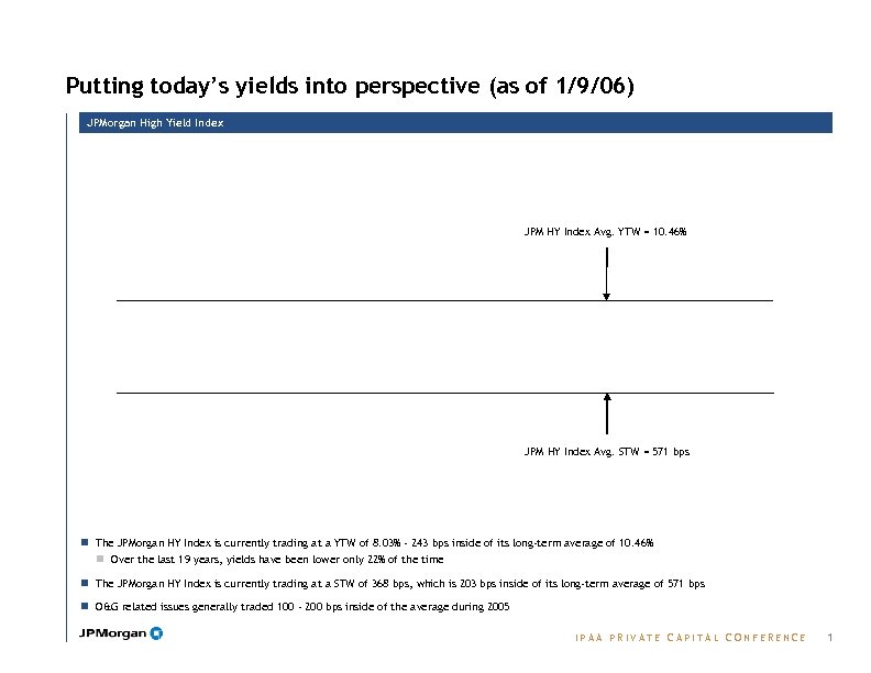 Putting today’s yields into perspective (as of 1/9/06) JPMorgan High Yield Index JPM HY