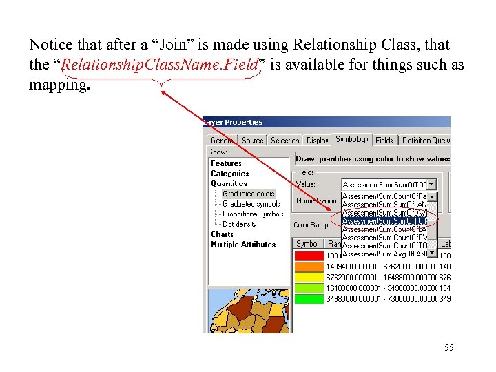 Notice that after a “Join” is made using Relationship Class, that the “Relationship. Class.