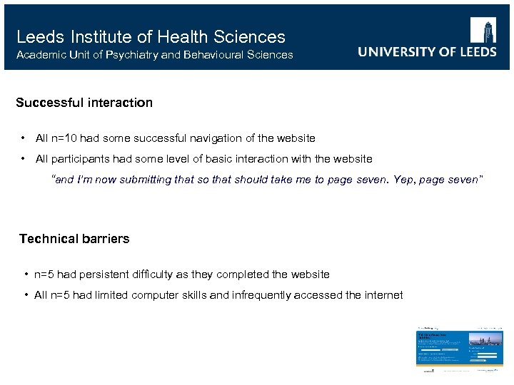Leeds Institute of Health Sciences Academic Unit of Psychiatry and Behavioural Sciences Successful interaction