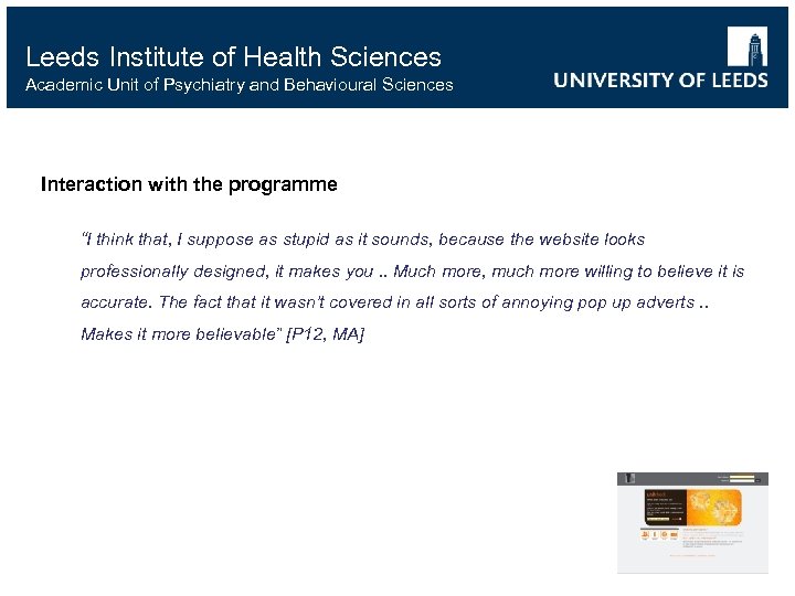 Leeds Institute of Health Sciences Academic Unit of Psychiatry and Behavioural Sciences Interaction with