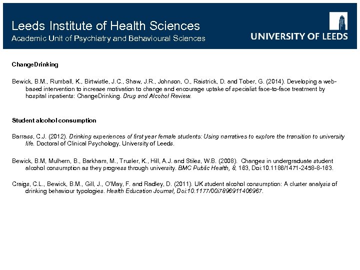 Leeds Institute of Health Sciences Academic Unit of Psychiatry and Behavioural Sciences Change. Drinking