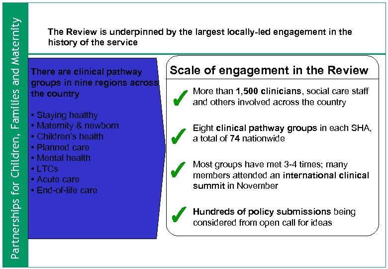 Partnerships for Children, Families and Maternity The Review is underpinned by the largest locally-led