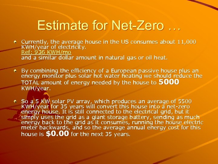 Estimate for Net-Zero … Currently, the average house in the US consumes about 11,