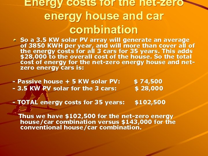 Energy costs for the net-zero energy house and car combination So a 3. 5