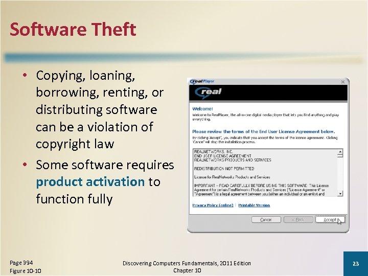 Software Theft • Copying, loaning, borrowing, renting, or distributing software can be a violation