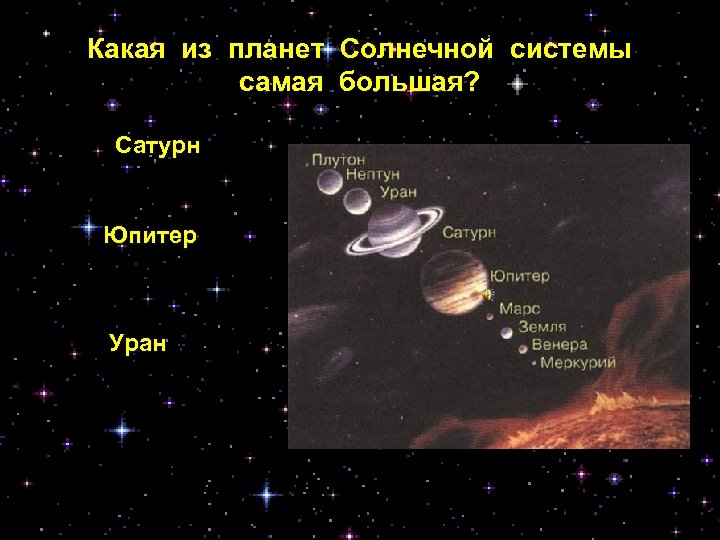 Какая из планет Солнечной системы самая большая? Сатурн Юпитер Уран 