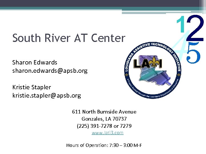 South River AT Center Sharon Edwards sharon. edwards@apsb. org Kristie Stapler kristie. stapler@apsb. org