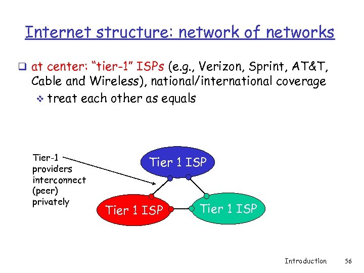 Internet structure: network of networks q at center: “tier-1” ISPs (e. g. , Verizon,