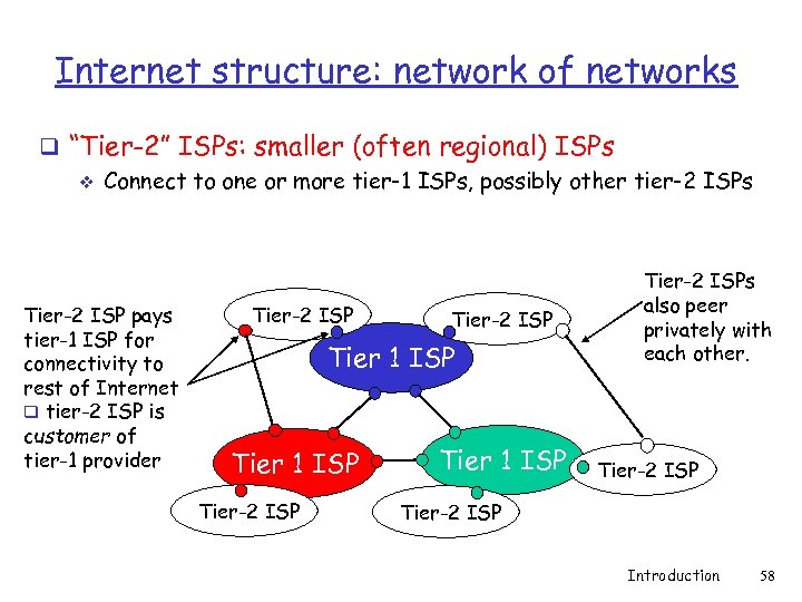 Internet structure: network of networks q “Tier-2” ISPs: smaller (often regional) ISPs v Connect
