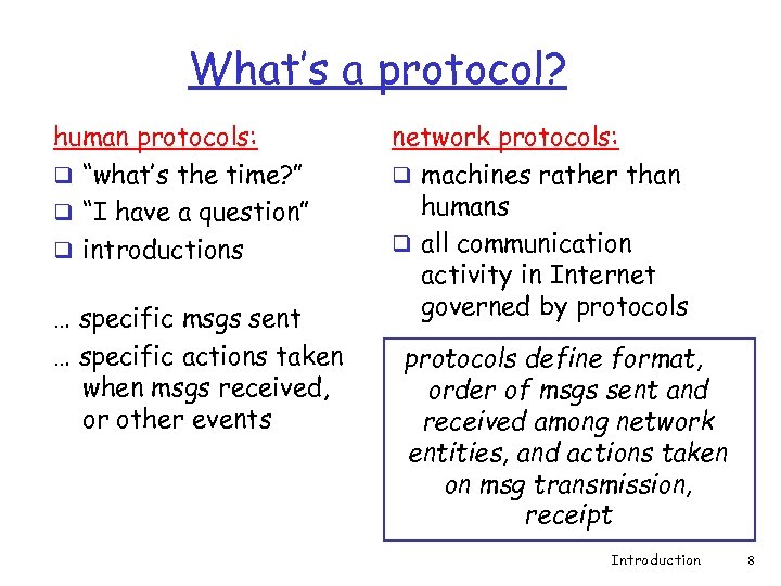 What’s a protocol? human protocols: q “what’s the time? ” q “I have a