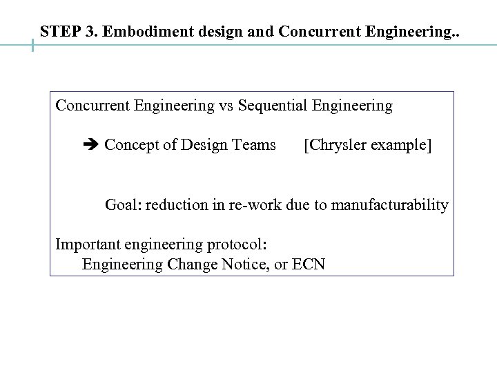 STEP 3. Embodiment design and Concurrent Engineering. . Concurrent Engineering vs Sequential Engineering Concept