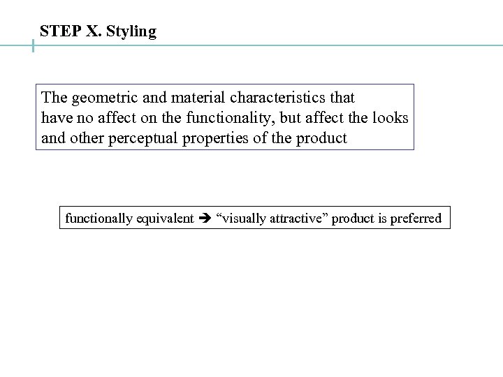 STEP X. Styling The geometric and material characteristics that have no affect on the