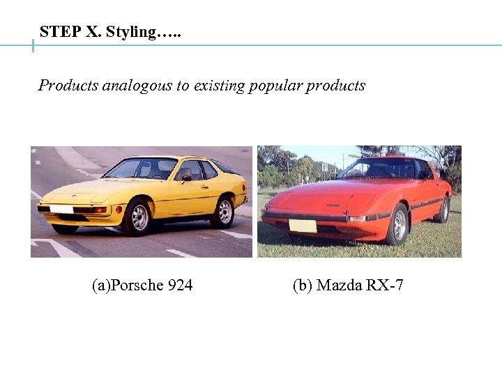STEP X. Styling…. . Products analogous to existing popular products (a)Porsche 924 (b) Mazda