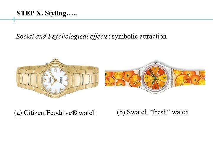 STEP X. Styling…. . Social and Psychological effects: symbolic attraction (a) Citizen Ecodrive® watch